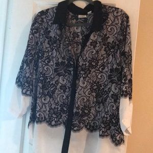 Black and white lace-look blouse